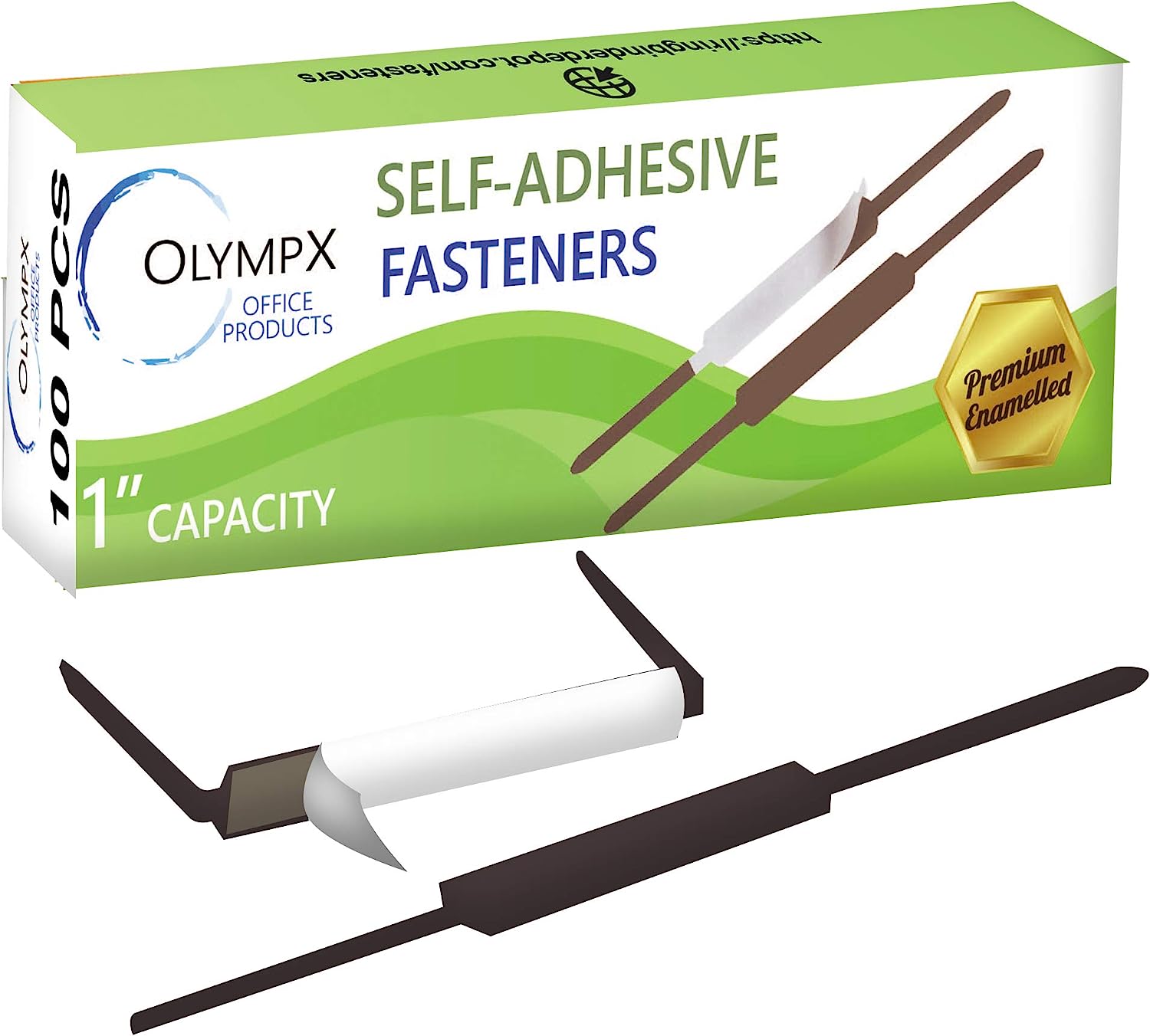 230527223356477_1 OLYMPX 100 Pcs of 1” Capacity Premium Self Adhesive Prong Paper Fastener Bases, 2.75 Inch Center for Paper File Clip Folder Accessories, 100 per Box - Image 1